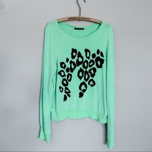 WILDFOX Neon Green Leopard Baggy Beach Jumper